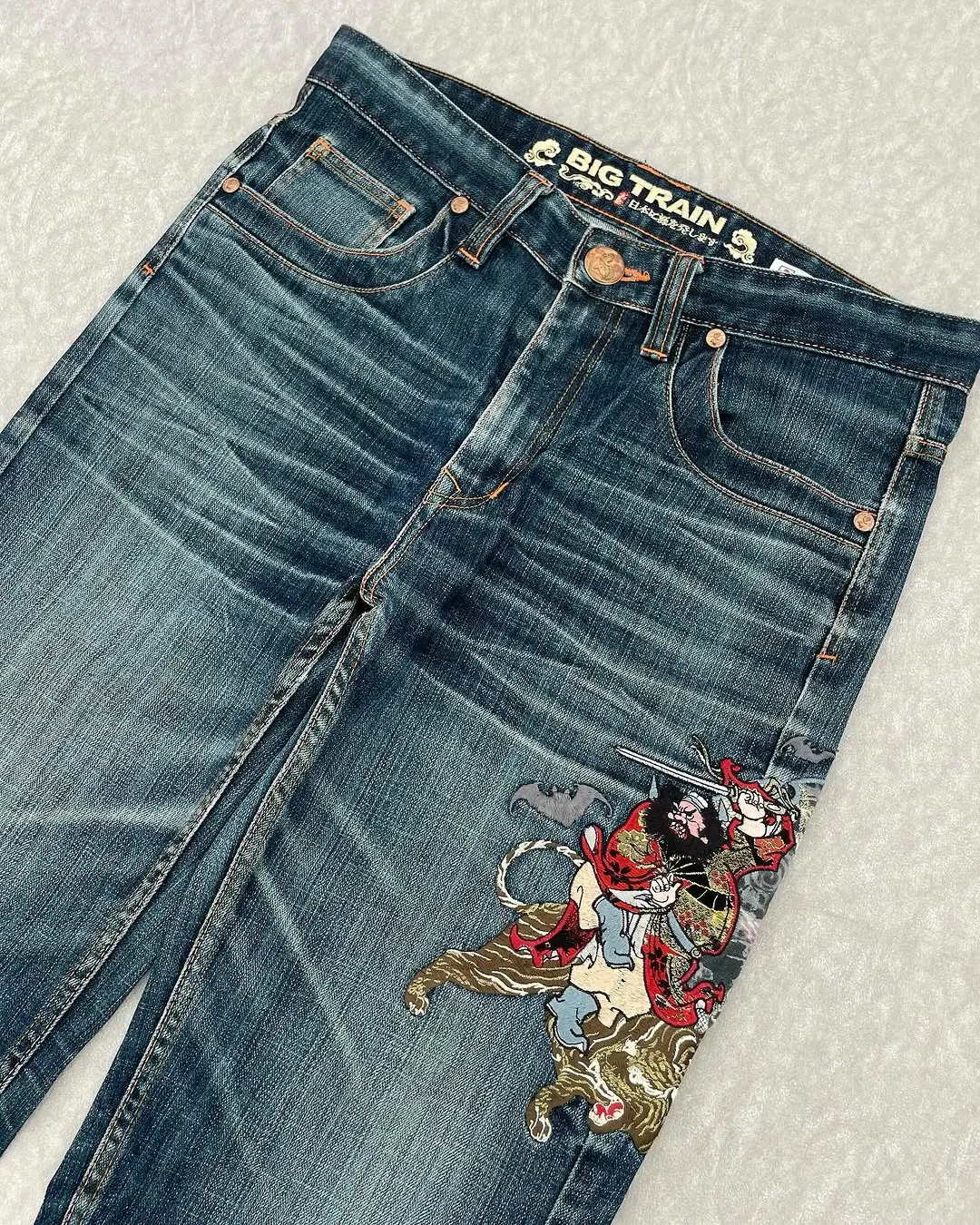 Big Train Onirai Jizo Japanes Embroidery Jeans