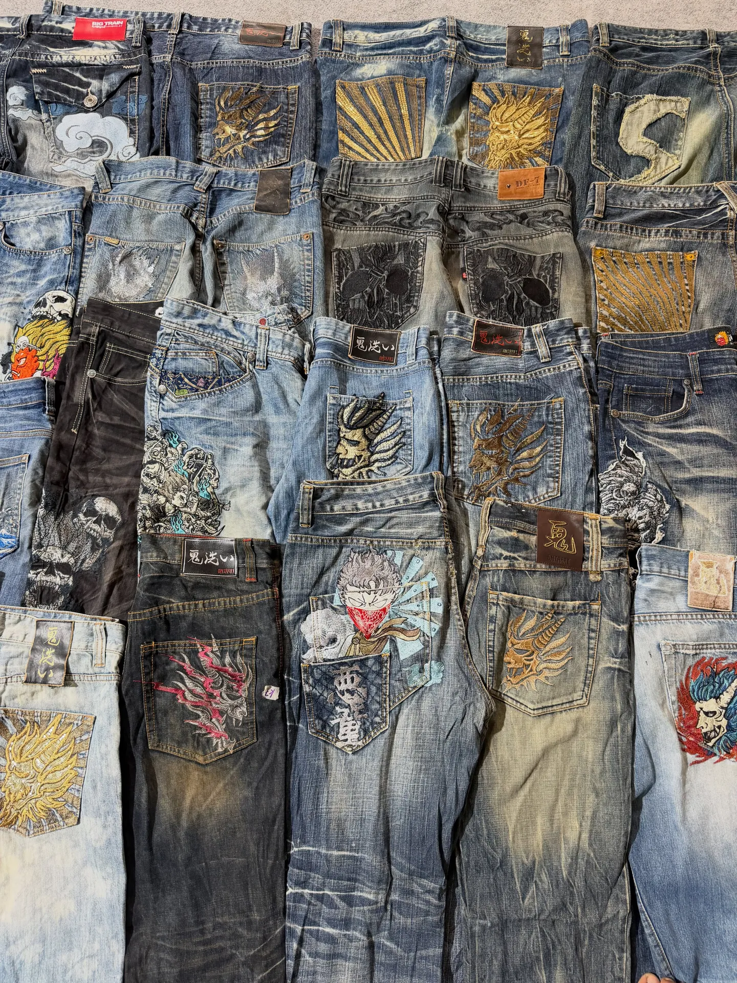 Japanes Jeans Embroidery Big train Onirai Jizo